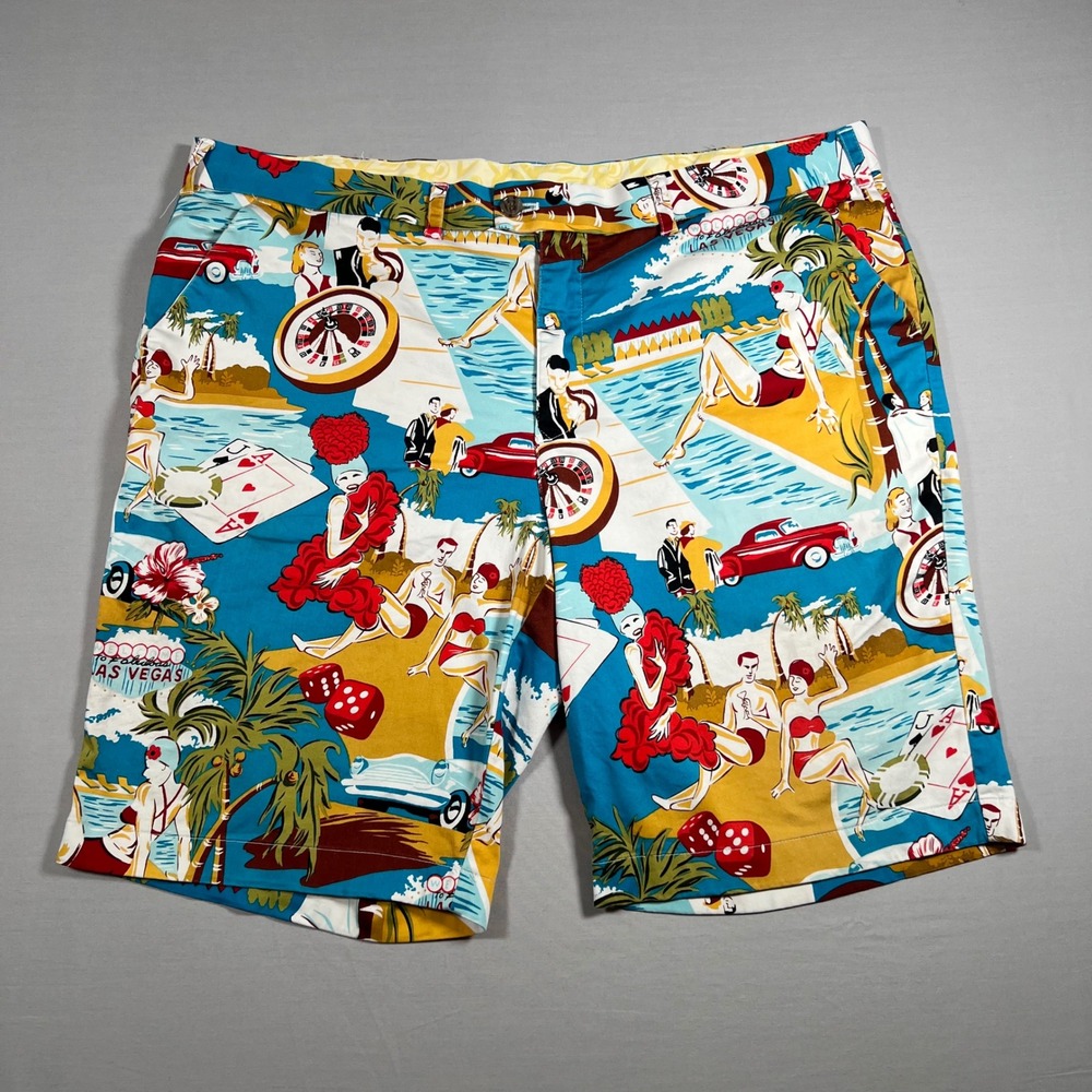 Loudmouth Mens Size 44 Las Vegas Casino Print Golf Shorts Blue Colorful Stretch